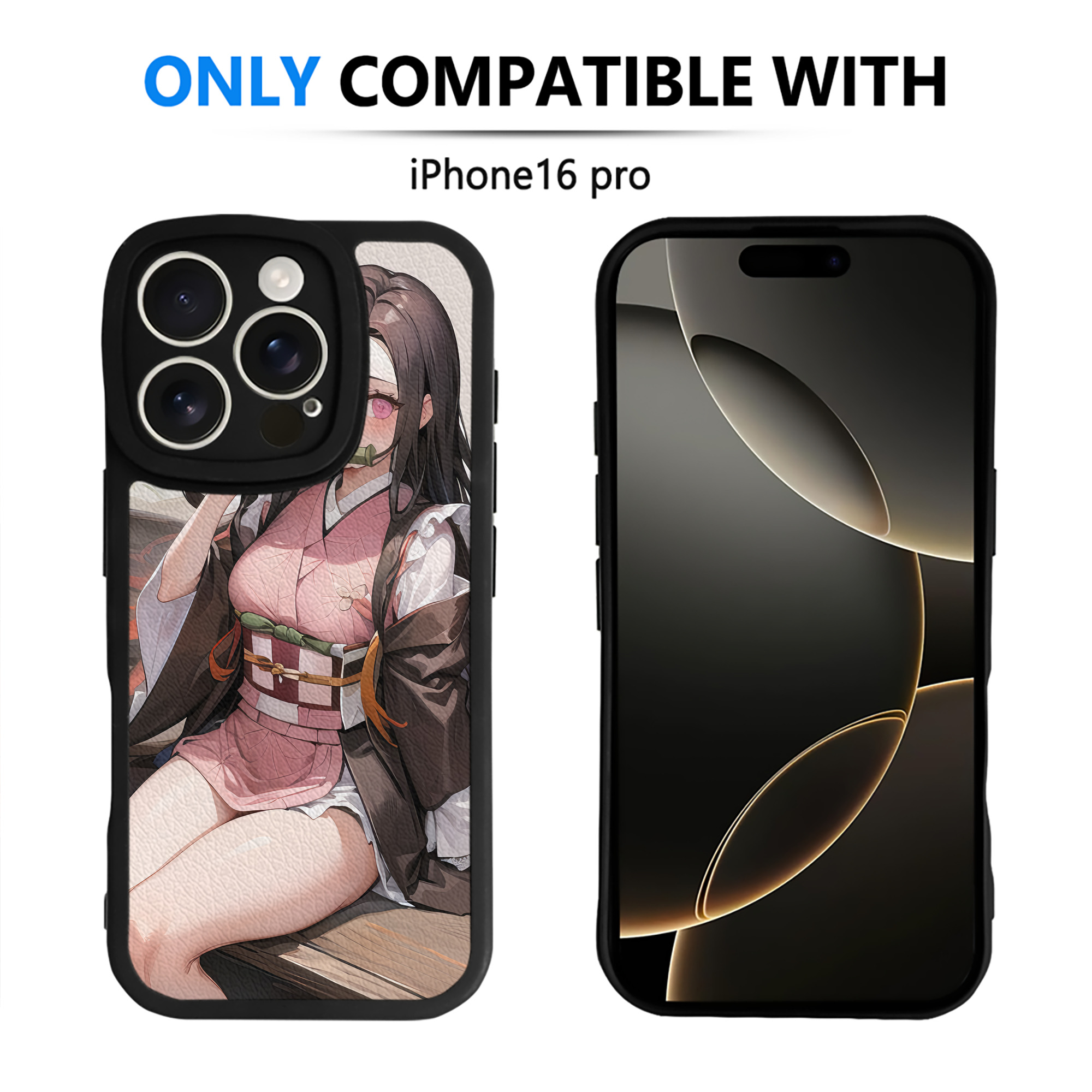 （画像用） 鬼滅の刃（きめつのやいば）竈門 禰󠄀豆子／かまど ねずこ Kamado Nezuko 【iPhone 16シリーズ対応】シリコンスマホケース（レザー調） 材質：シリコン